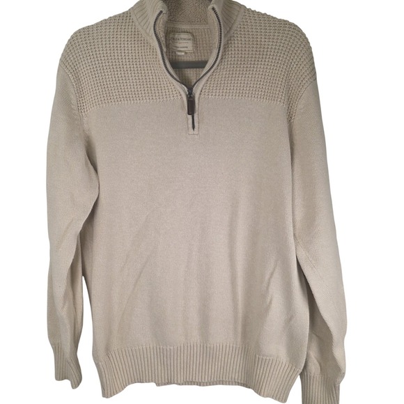 Eclectic Grandpa Men's 1/4 Zip Sweater Large Beige Cotton Knit Pullover - Picture 2 of 8